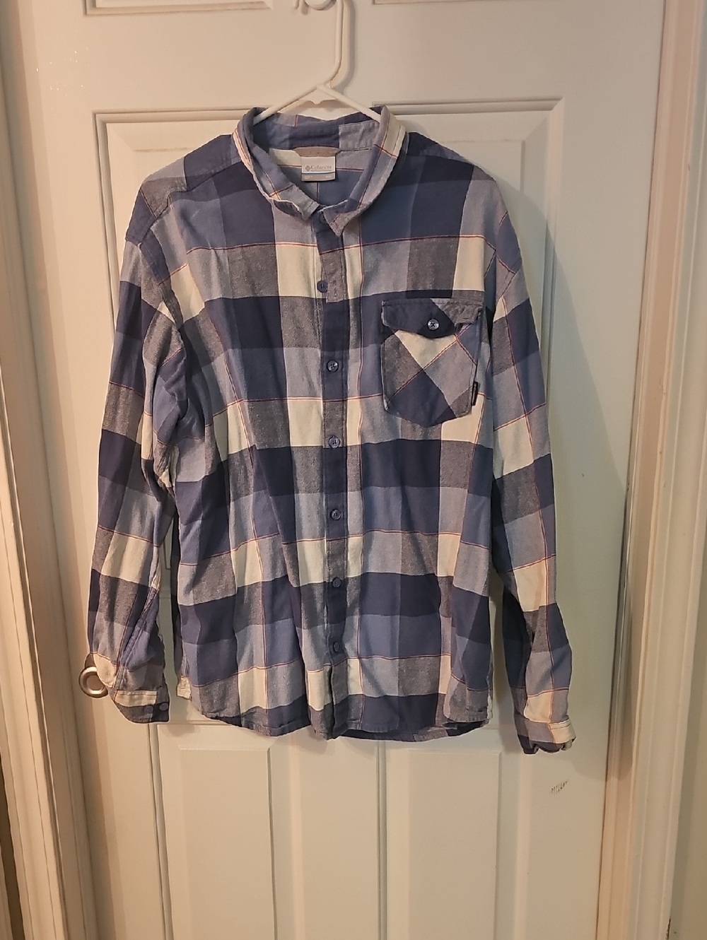 Columbia Men's Blue and White Plaid Button-Down Shirt